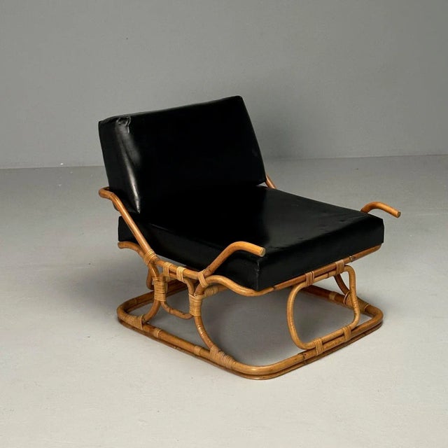 Isa Ponte San Pietro, Italian Mid-Century Modern, Armchair, Ottoman, Rattan For Sale - Image 4 of 12