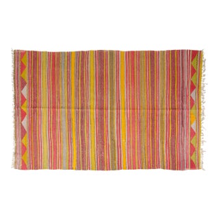 1950s Red, Yellow & Grey Wool Rug For Sale