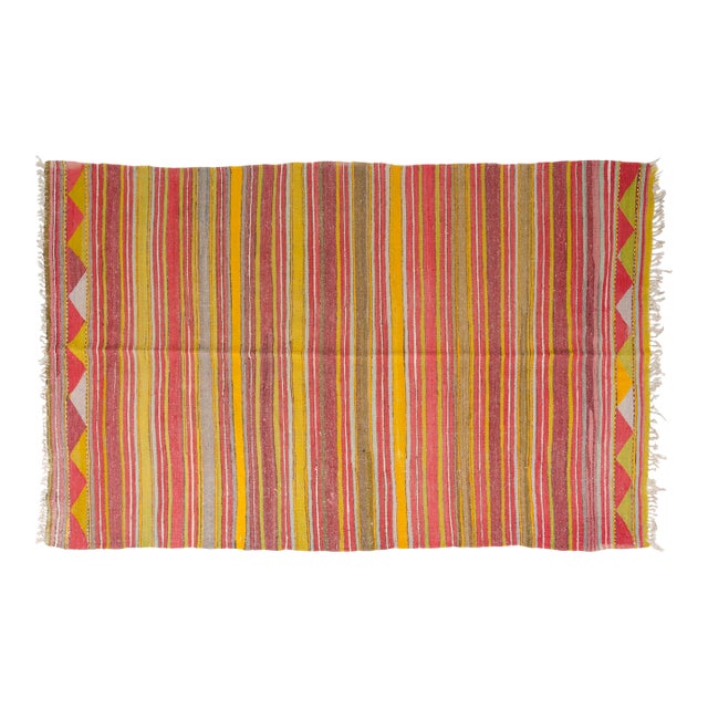 1950s Red, Yellow & Grey Wool Rug For Sale