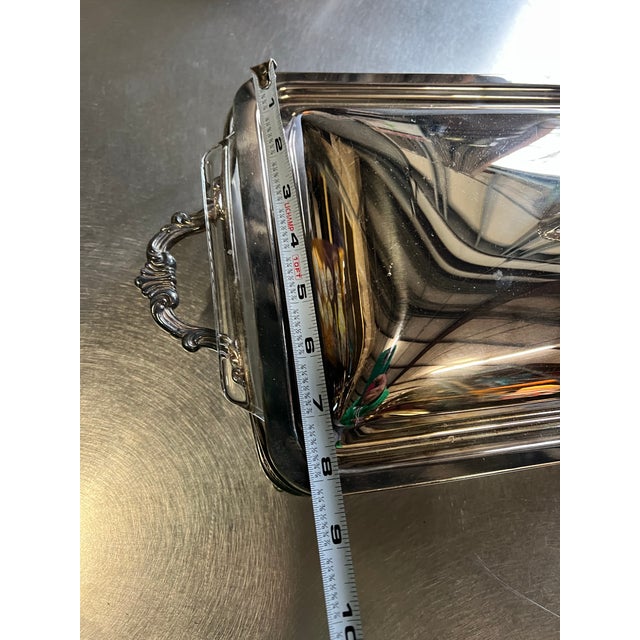 Silver Vintage Silver Metal Footed Serving Dish With Lid and Glass Inlay For Sale - Image 8 of 12