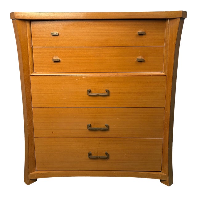 Unique Mid 20th Century High-Boy Dresser W/ Brass Hardware For Sale