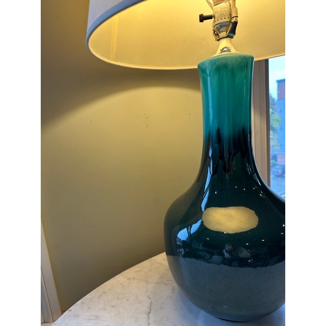 Aldo Londi Pair of Oversized Vintage Drip-Glaze Ceramic Table Lamps in Teal and Deep Green, 1970s For Sale - Image 4 of 6