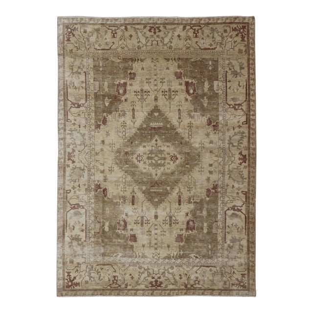 Indian Floral Medallion Oushak Area Rug by Keivan Woven Arts For Sale