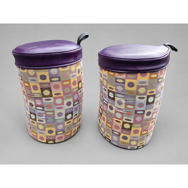 Postmodern Turnstone by Steelcase Crushed Can Stools, Pair – Original 'Skittles' Upholstery For Sale - Image 3 of 5