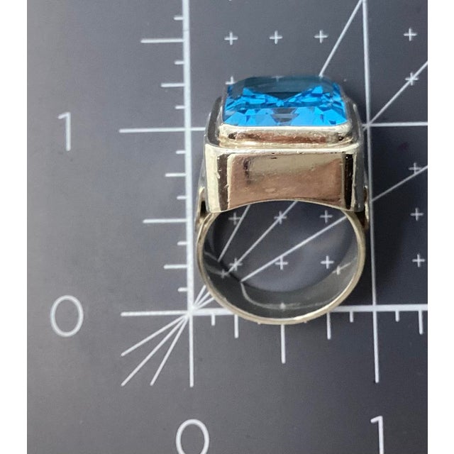 Late 20th Century 20 Carat Swiss Blue Topaz Cocktail Ring Set in Sterling Silver, Size 9.5 For Sale - Image 4 of 5