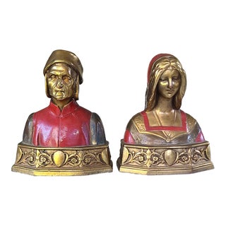 Antique Pompeian Bronze Company Dante & Beatrice Bookends For Sale