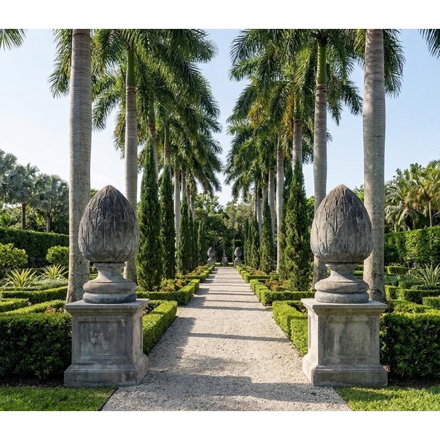 Stone A Pair of Vintage Large-Scale Artichoke Leaf Cast Stone Finials For Sale - Image 7 of 12