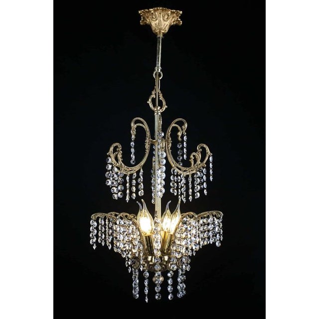 White Brass Chandelier with Crystal Trimmings For Sale - Image 8 of 9