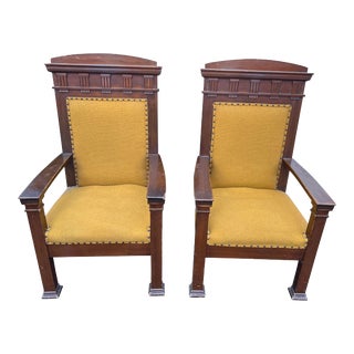 Early 20th Century Arts Crafts Style Masonic High Back Throne Chairs - a Pair For Sale