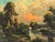 Offered here an atmospheric antique european oil painting, unsigned, depicting a tranquil river landscape with a lone...