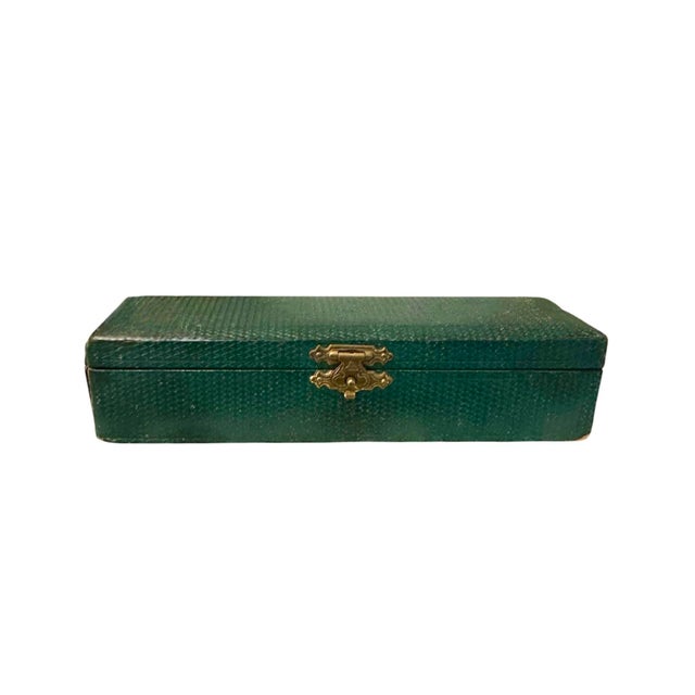 Abercrombie & Fitch Vintage Abercrombie & Fitch Faux Ivory Domino Set in Green Case With Brass Clasp, Circa 1930 For Sale - Image 4 of 5