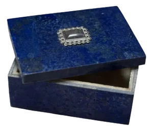 Petite Vintage Lapis Lazuli Jewel Casket Box W Cabochon & Filigree Lid