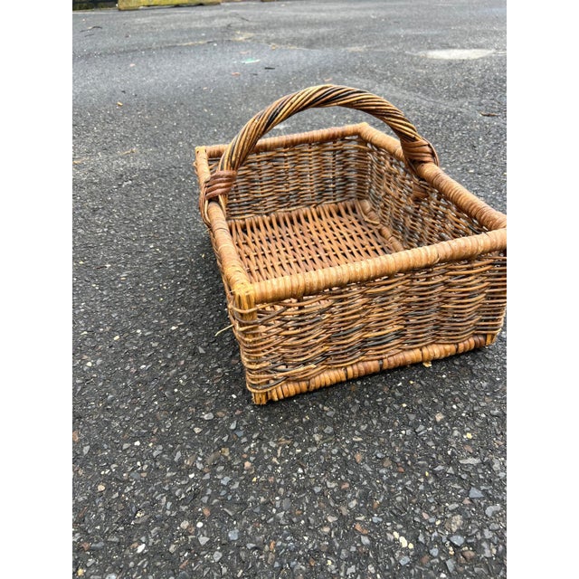 Vintage Woven Rattan Basket With Handle For Sale In Philadelphia - Image 6 of 6