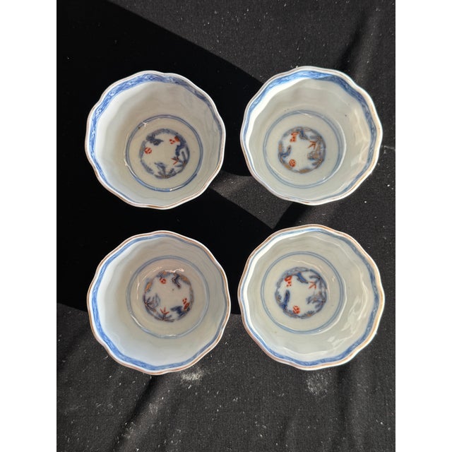 Green Antique Japanese Imari Porcelain Tea Cups Set of 4 Meiji Period Scalloped Rim For Sale - Image 8 of 8