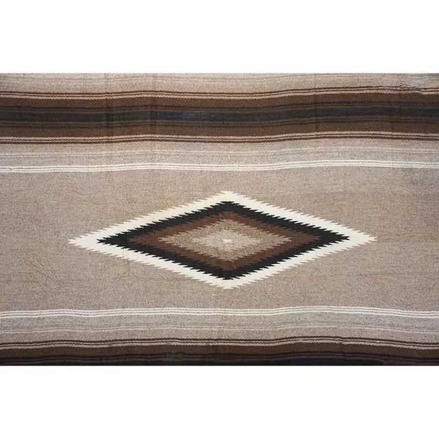 1930s Antique Brown Tribal Medallion Navajo American Geometric Flat Weave Rug For Sale - Image 9 of 10