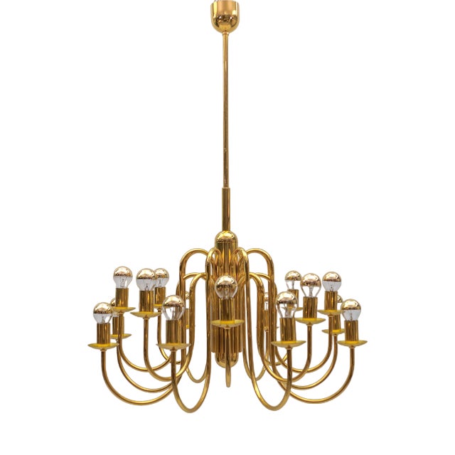 Mid-Century Modern Brass Chandelier Lamp, Italy, 1970s For Sale