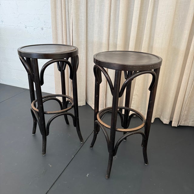 Pair of Mid-Century Thonet Style Bentwood Bar Stools For Sale In New York - Image 6 of 6