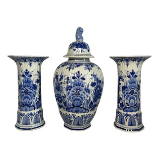 Vintage Three-Piece Delft Blue Garniture Set from Royal Delft, 1972, Set of 3 For Sale