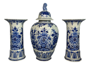 Vintage Three-Piece Delft Blue Garniture Set from Royal Delft, 1972, Set of 3