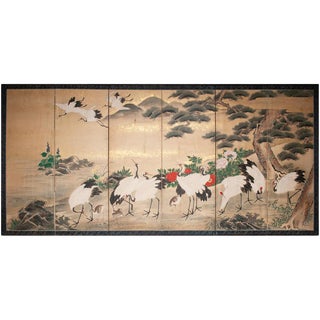 19th Century Antique Edo Era Monumental Japanese Six-Panel Byoby Screen For Sale