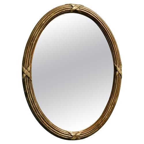 Glass Large Oval Gilt Wall Mirror, 1920 For Sale - Image 7 of 7