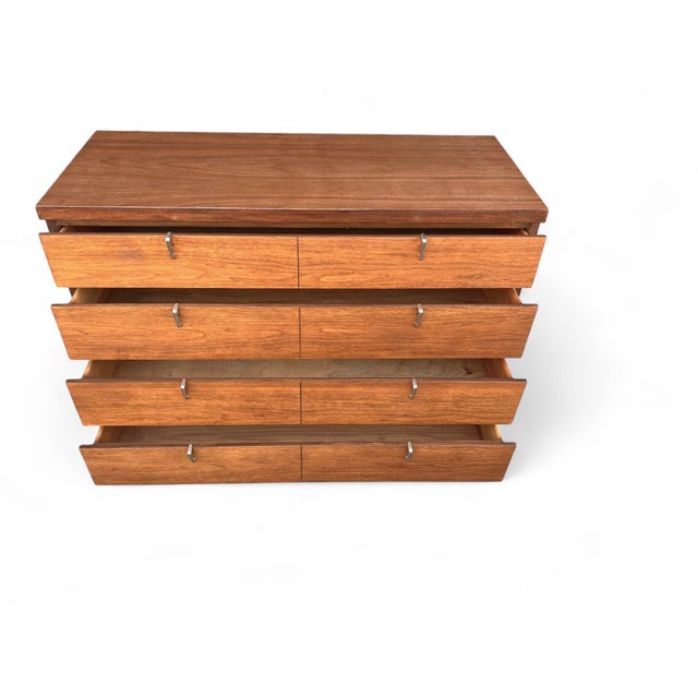 Brown Restored Mid-Century Modern Walnut 4-Drawer Chest With Chrome Pulls For Sale - Image 8 of 16