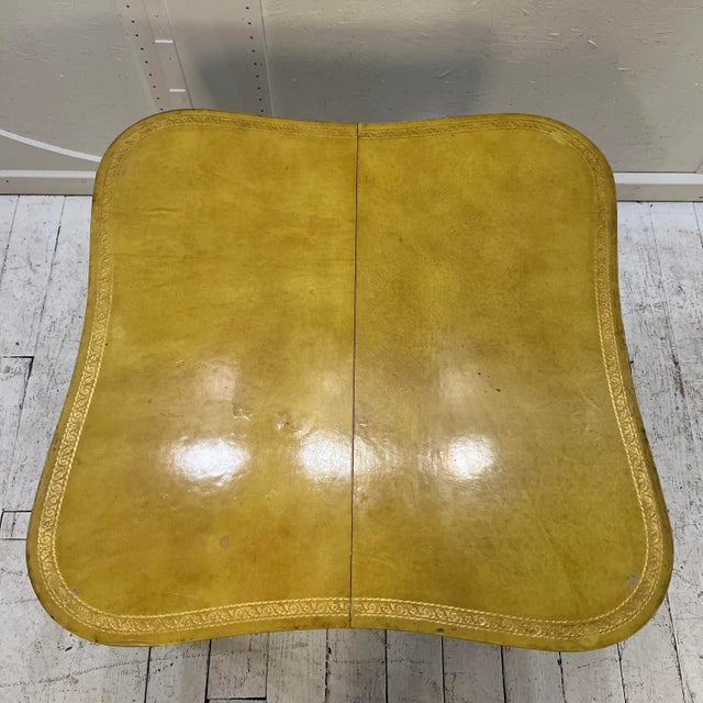 European Yellow Leather Wrapped Dining Table with Gold Trim For Sale - Image 10 of 13