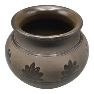 Signed Kovats Studio Art Hungarian Black Pottery Squat Vase For Sale