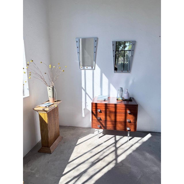 Vintage Mirrors in Chrome and Wood, 1980s, Set of 2 For Sale - Image 4 of 18