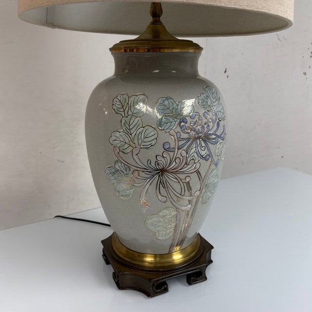 Chinoiserie Floral Ceramic Table Lamp, Late 20th Century For Sale - Image 11 of 12
