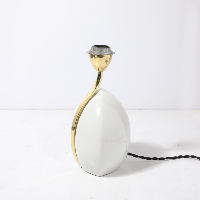 Mid-Century White Ceramic & Polished Brass Sculptural Table Lamps by Lumi Murano For Sale - Image 11 of 13