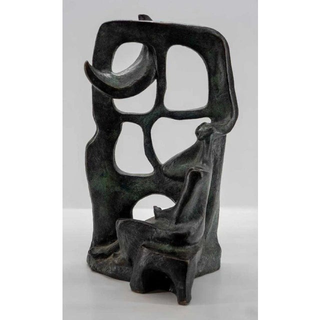 Unknown, Woman In The Moonlight at the Window Latin American Bronze Modernist Sculpture, 1985 For Sale - Image 13 of 13