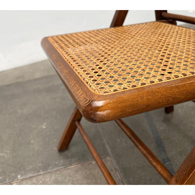 Set of Mid-Century Wooden Folding Chairs with Viennese Wicker Seats, 1960s For Sale - Image 17 of 18