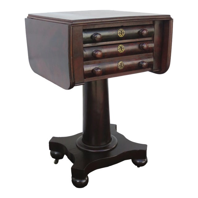 Early 1800s Empire Flame Mahogany Drop Leaf Nightstand For Sale