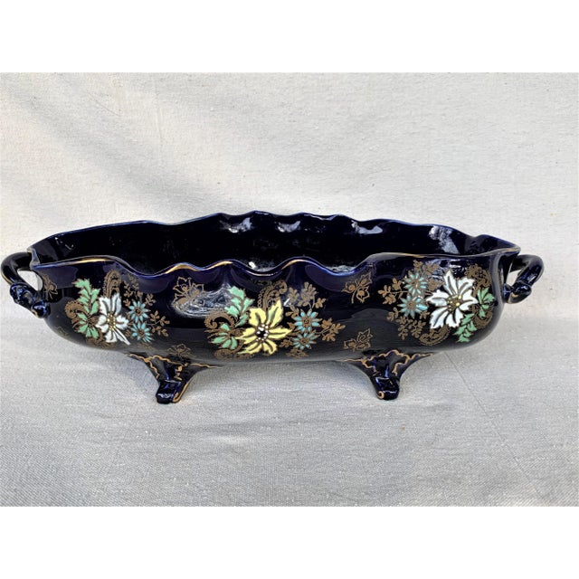 Limoges, France Vintage Cobalt Blue Floral Cachepot For Sale - Image 4 of 10