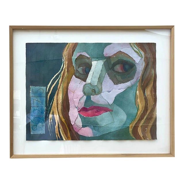 Vintage Boho Signed Original Mixed Media Painting For Sale