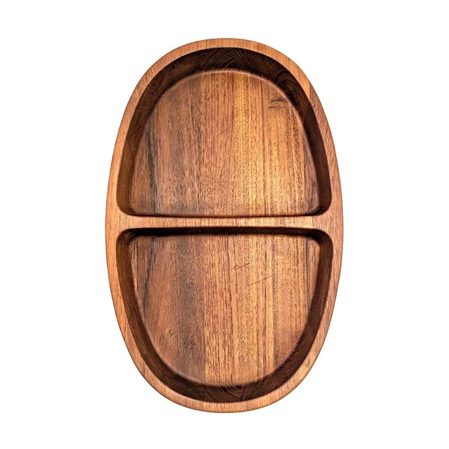 1960s Jens Quistgaard Dansk Teak Wood Oval Partitioned Snack Bowl For Sale - Image 9 of 11