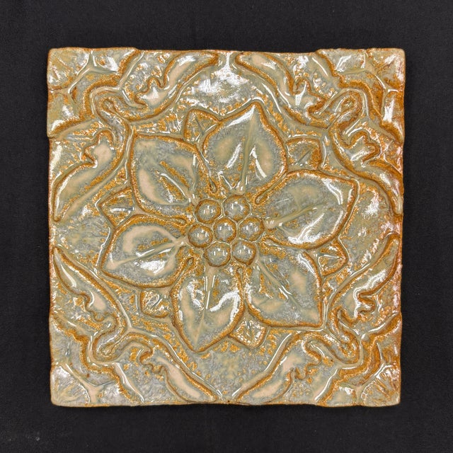 Art Nouveau Flor De Pablo Cornsilk Glazed Decorative Ceramic Tile For Sale - Image 3 of 6
