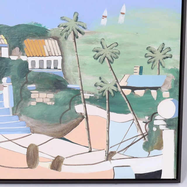 Contemporary Large Modernist Painting on Canvas of a Beach House For Sale - Image 3 of 8