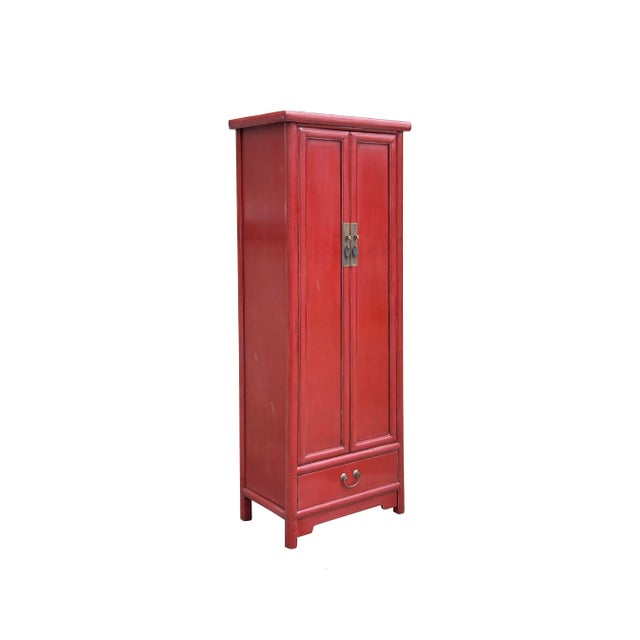 Elevate your space with this stunning red antique-style cabinet, a timeless piece that blends traditional craftsmanship...