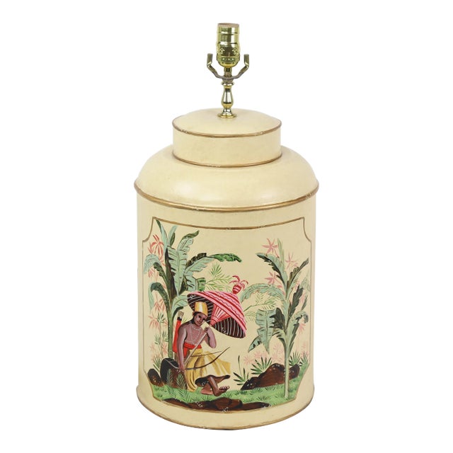 1970s Mid-Century Modern Tole English Exporft Tea Caddy Lamp For Sale