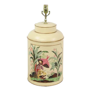 1970s Mid-Century Modern Tole English Exporft Tea Caddy Lamp