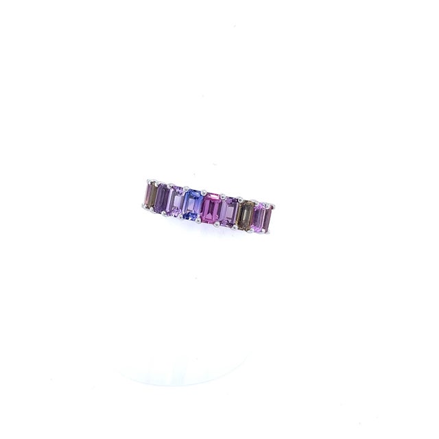 Metal Natural Multicolored Sapphire Ring Size 6.5 14k W Gold 5.28 TCW Certified For Sale - Image 7 of 9