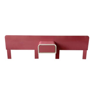Postmodern Pink and Cream Lacquer Laminate Headboard With Floating Nightstand For Sale
