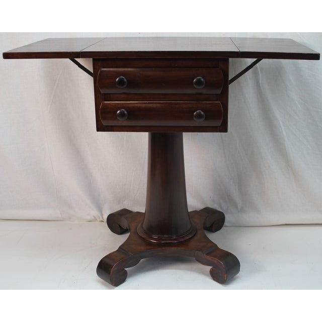Traditional Antique 1920s American Empire Mahogany Drop Leaf Side Table With Two Drawers For Sale - Image 3 of 12
