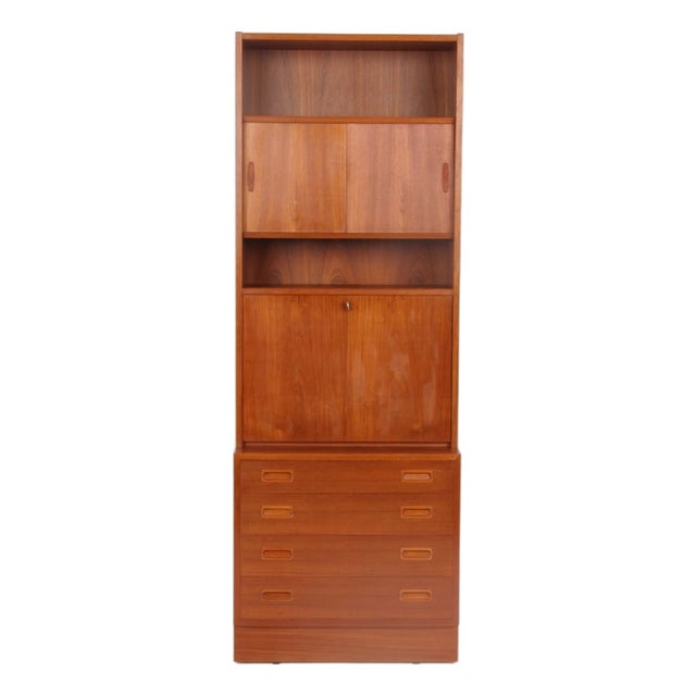 Teak Bookshelf with Drawers and Writing Board by Carlo Jensen for Hundevad & Co., 1960s, Set of 2 For Sale