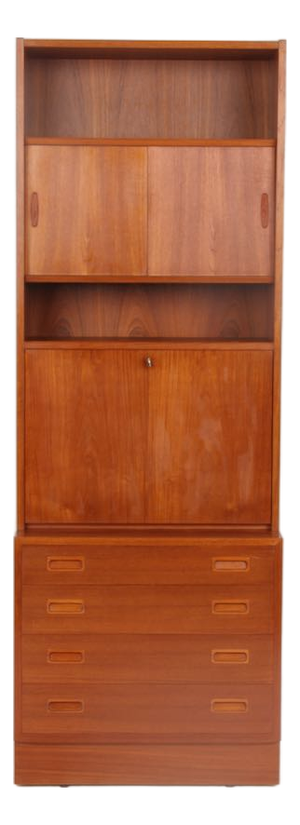 Teak Bookshelf with Drawers and Writing Board by Carlo Jensen for Hundevad & Co., 1960s, Set of 2