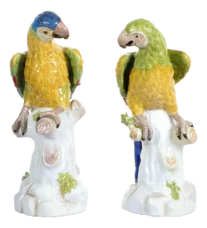Porcelain Parrots Statues, Set of 2