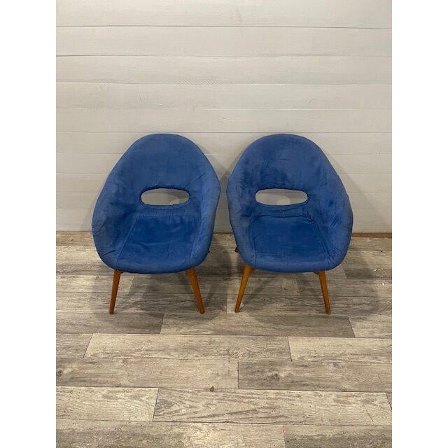 Vintage Blue Upholstery Chairs by Navratil, 1960, Set of 2 For Sale - Image 4 of 9