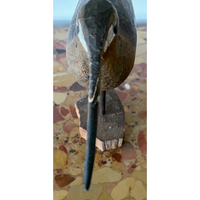 Brown Vintage Hand Carved and Painted Wooden Shorebird, Folk Art For Sale - Image 8 of 9